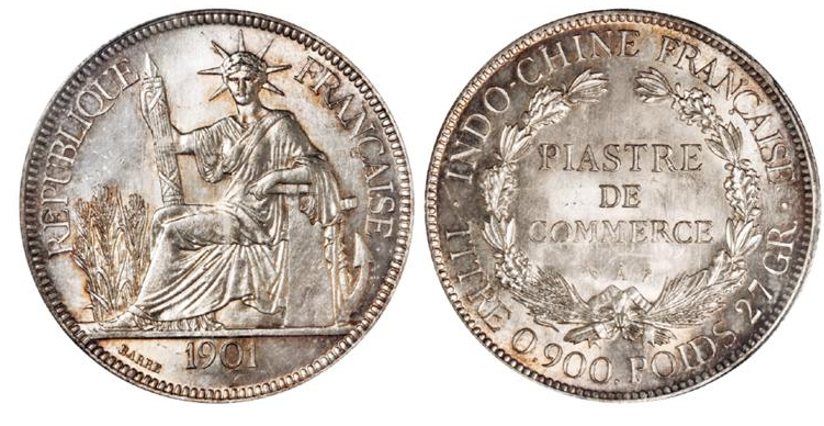 1901年法属安南“坐洋”壹圆银币