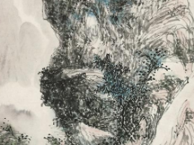 黄宾虹画潘天寿题山亭琴趣