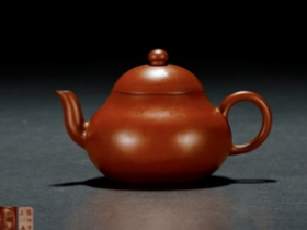 福记孟臣款朱泥梨式紫砂壶