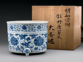 大明弘治青花缠枝牡丹莲纹大香炉成交价
