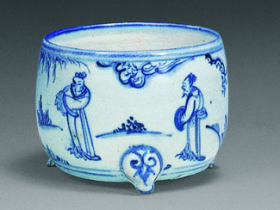 明成化弘治青花人物三足炉