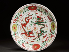 大明正德红绿彩龙纹盘