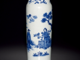 大明崇祯年制青花山水人物筒瓶价格