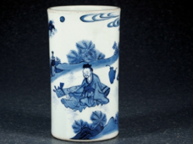 大明崇祯年制青花高士纹笔筒价格