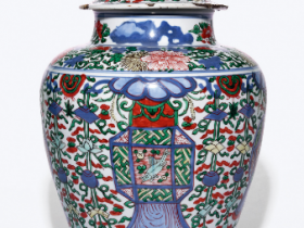 顺治年制青花五彩五谷丰登图将军罐