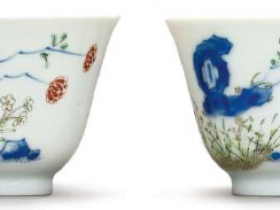 五彩水仙花神杯一对《大清咸丰年制》款