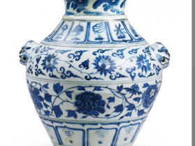 元青花缠枝花卉纹兽耳罐