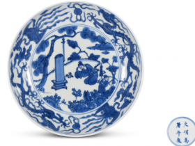 “大明万历年制”季札挂剑人物故事图盘