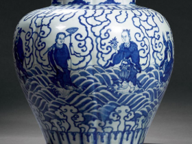 “大明嘉靖年制”青花八仙过海图罐