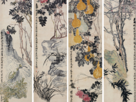 吴昌硕书法作品《花卉四条屏》