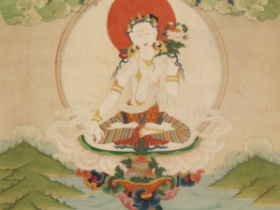 西藏18世纪 棉布矿物颜料白度母唐卡