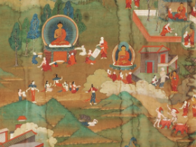 汉藏18世纪释迦布道图唐卡（棉布矿物颜料）