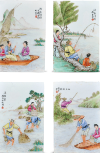 王锡良款粉彩人物纹瓷板四方