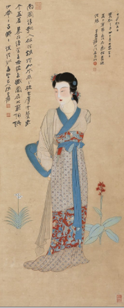 张大千书法作品《纨扇仕女·消夏图》