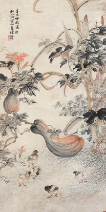 陈摩字画作品《鸡雏图》